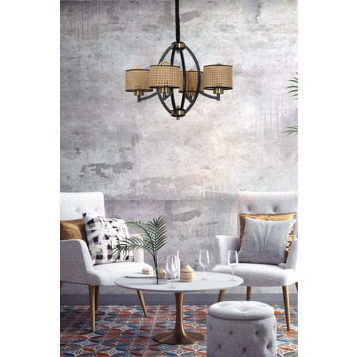 Paul 4-delni crni luster sa rattan abažurima Brown Chandelier slika 1