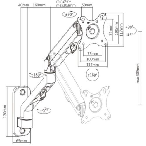 MA-WA1-02 Gembird Podesivi zidni drzac za monitor,tilt, 13-27 max.7kg slika 2