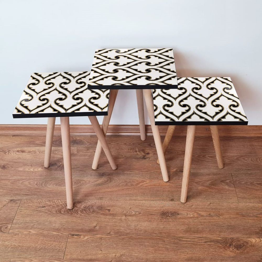 3Shp131 - Bijeli, Crni i Zlatni Set Nesting Stolova (3 Komada) slika 1