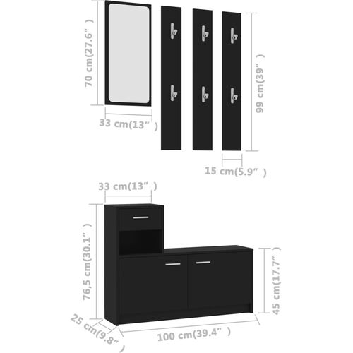 Set za hodnik crni 100 x 25 x 76,5 cm od iverice slika 13