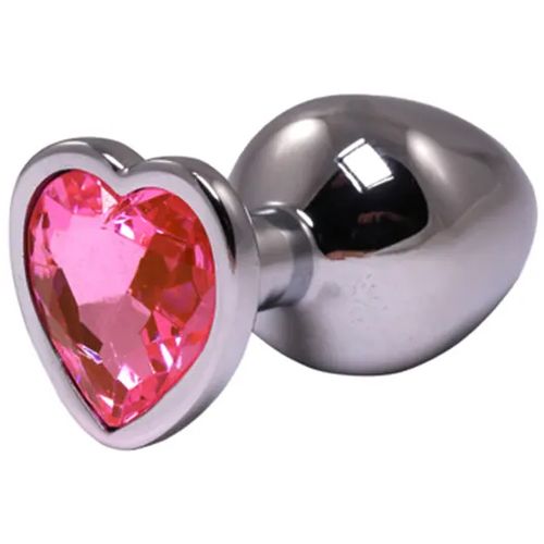 Mali metalni analni dildo srce sa rozim dijamantom slika 1