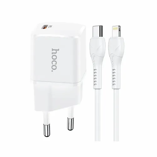 HOCO putni punjač Type C + kabel za iPhone Lightning 8-pin Power Delivery 20W Starter N10 bijeli slika 2