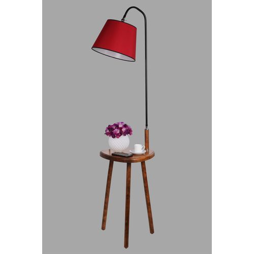 Demet Sehbalı Ahşap Lambader Ceviz Pramit Kırmızı Abajurlu Walnut Floor Lamp slika 3