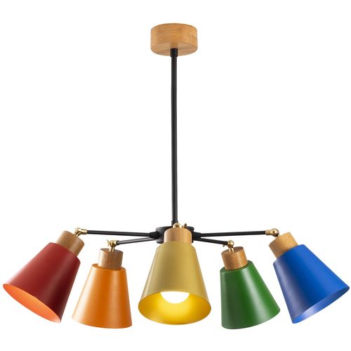 Opviq Stropna lampa BABE, metal- drvo, šarena, promjer 58 cm, visina 68 cm, promjer sjenila 14 cm., 5 x E27 40W, Manavgat - N-541 slika 1