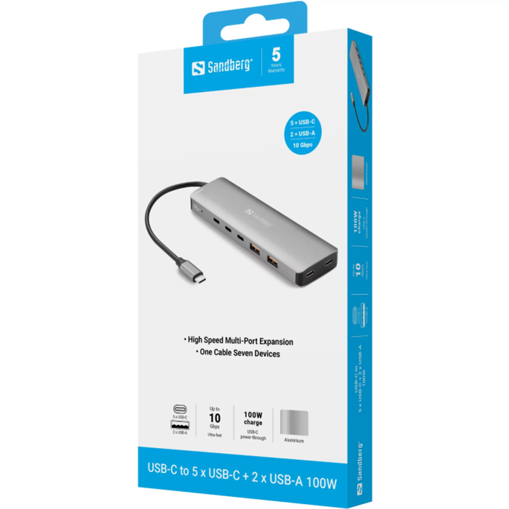 Sandberg USB-C to 5xUSB-C + 2xUSB-A 100W priklopna postaja slika 4