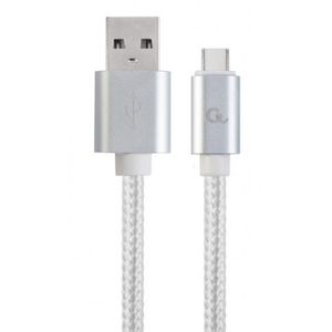 CCB-mUSB2B-AMCM-6-S Gembird Cotton braided Type-C USB cable with metal connectors, 1.8 m, silver