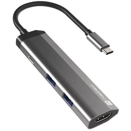 Natec NMP-1984 FOWLER SLIM, USB Type-C 3-in-1 Multi-port Adapter (USB3.0 Hub + HDMI + PD), Max. 100W Output, Grey slika 1