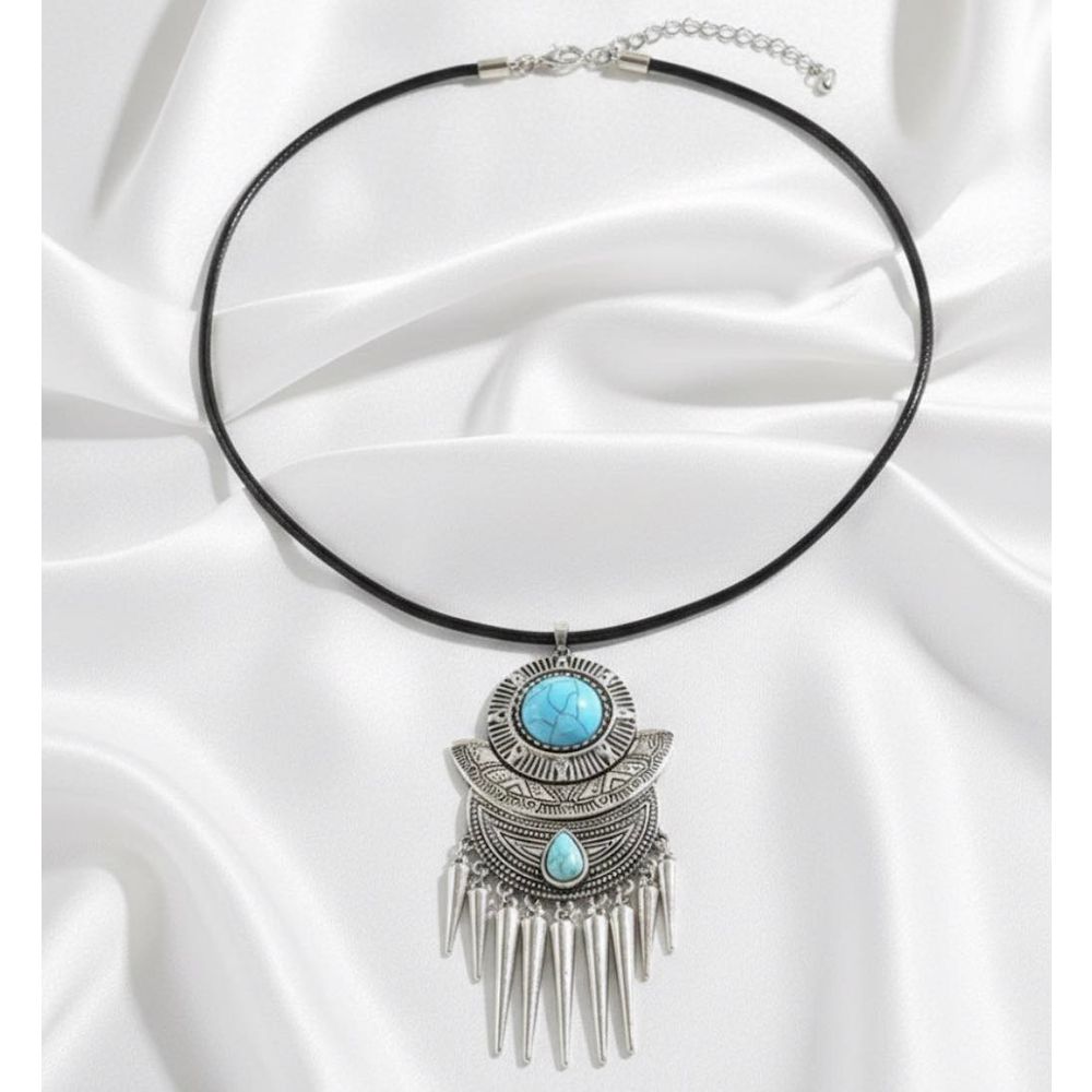 Boho ogrlica - Turquoise & Antique Silver slika 1
