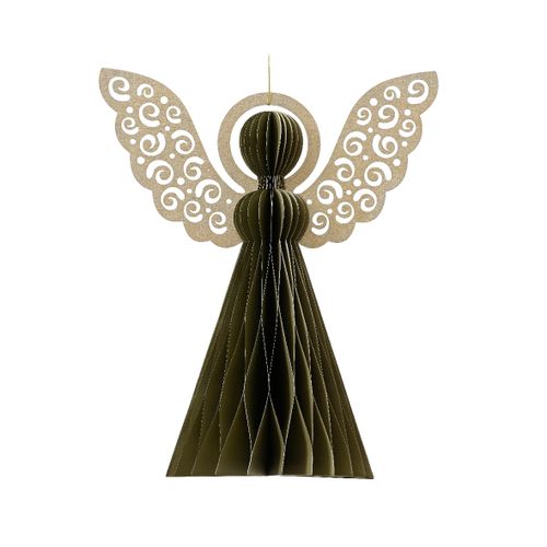 Ukras za jelku Hanging paper angel 15cm 709229 - Green - KMG slika 1