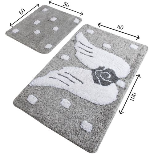 Angel - Grey Multicolor Acrylic Bathmat Set (2 Pieces) slika 3