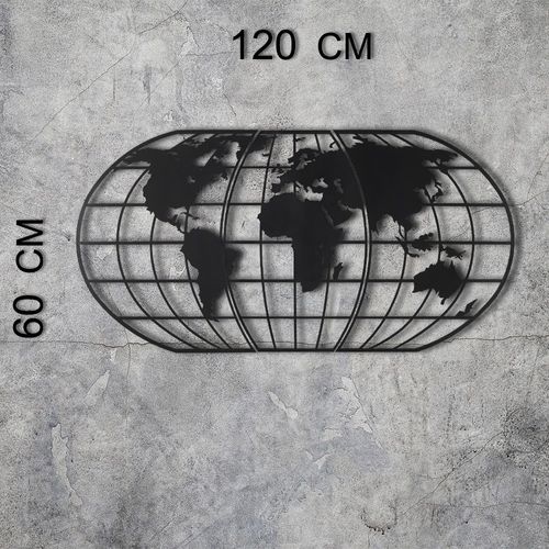 World Map Globe Led - Black Black Decorative Metal Wall Accessory slika 4