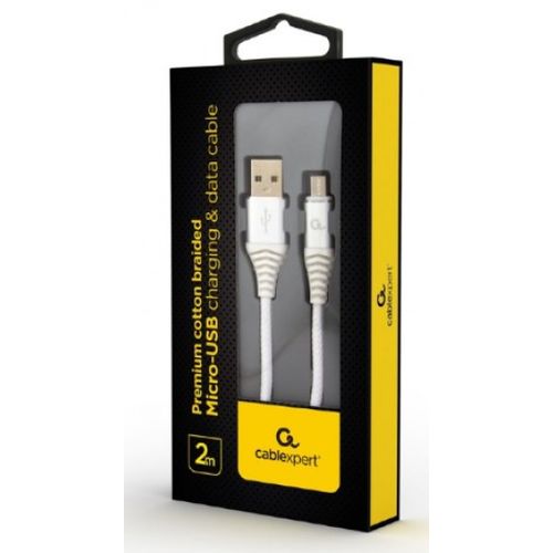 CC-USB2B-AMmBM-2M-BW2 Gembird Premium cotton braided Micro-USB charging -data cable,2m, silver/white slika 2