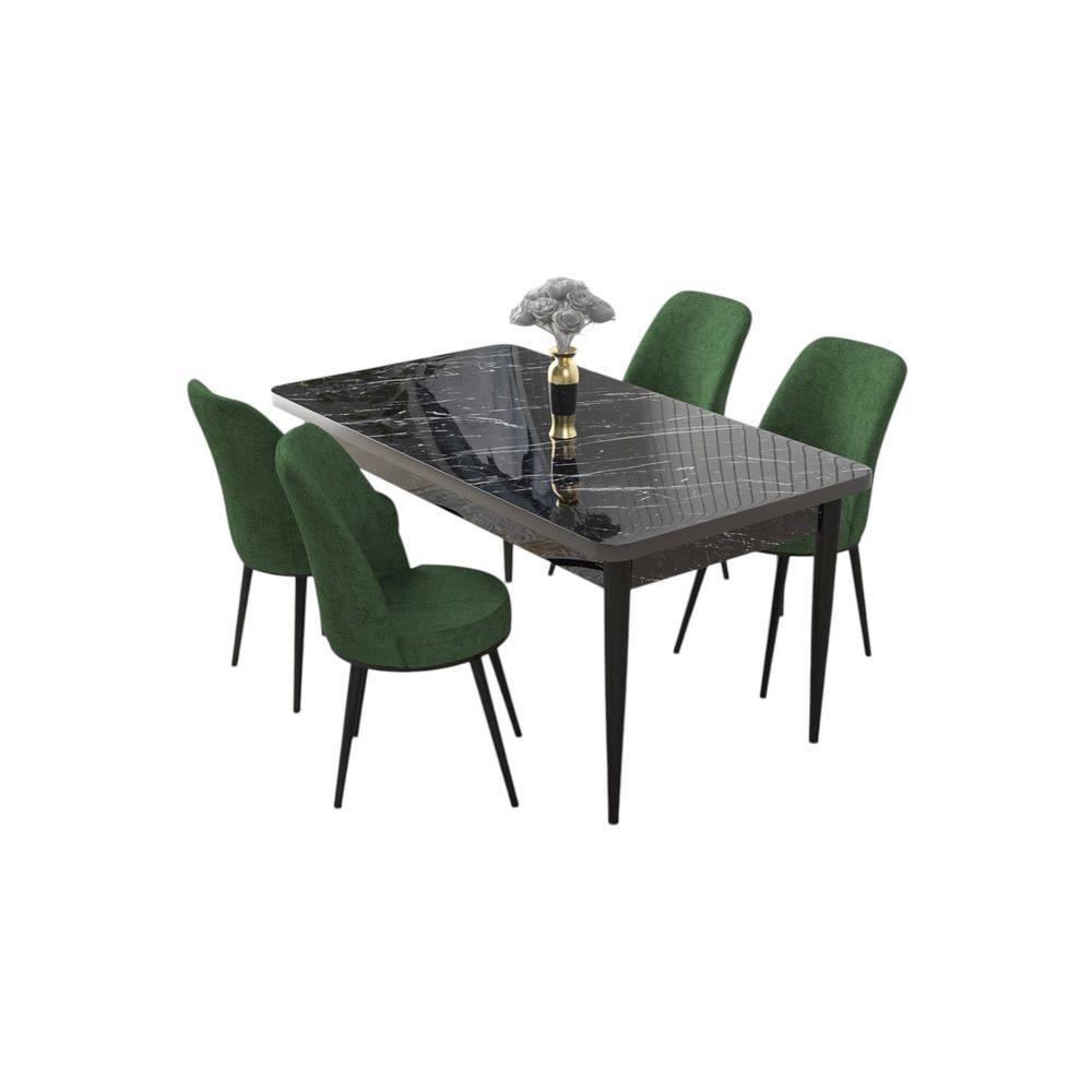 Nil - Crni Mramor, Khaki Crni Mramor - Set Trpezarijskog Stola i Stolica (5 Komada) slika 2