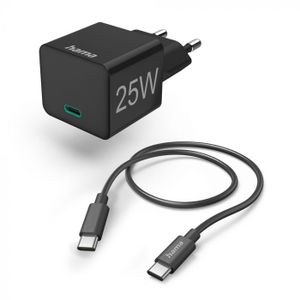 Hama Mini brzi punjač sa USB-C kablom, PD, 25W, 1.5m  crni