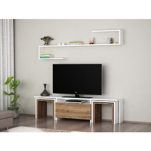 Woody Fashion TV jedinica, Bijela boja Orah, Ege - White, Walnut slika 1