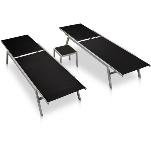 Ležaljke za sunčanje sa stolićem 2 kom čelik i tekstilen crne slika 20