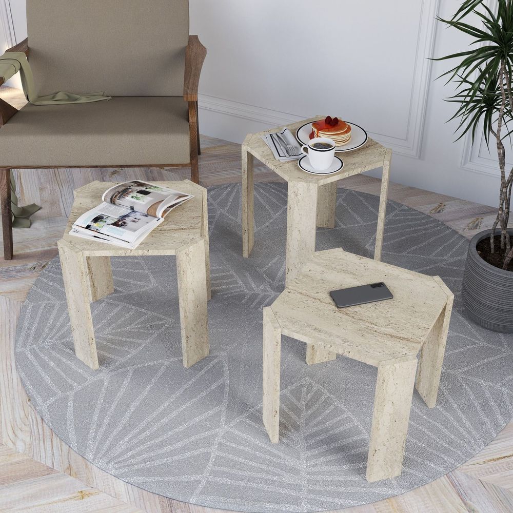 Nesting Table Azra - Set od 3 komada u boji Travertine slika 3