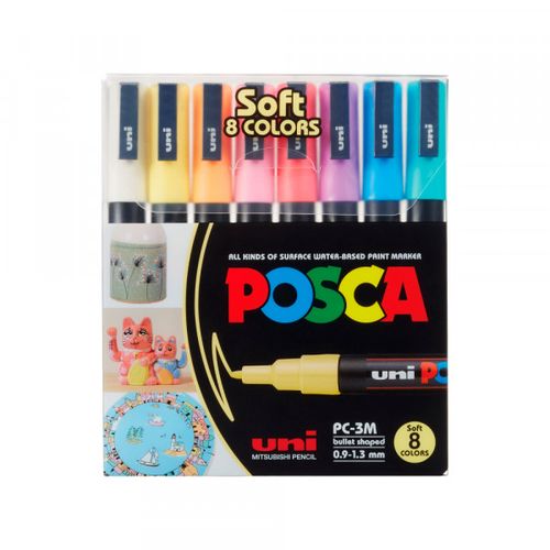 Marker Uni SET PC-3M POSCA /0.9-1,3mm 8 KOM PASTELNE BOJE slika 1