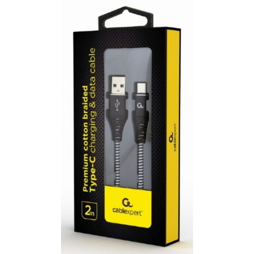 CC-USB2B-AMCM-2M-BW Gembird Premium cotton braided Type-C USB charging -data cable,2m, black/white slika 2