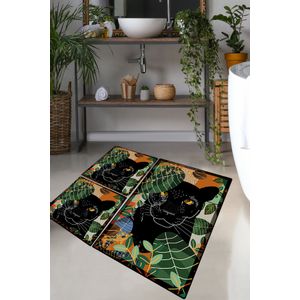 Schwarz Multicolor Bathmat Set (3 Pieces)