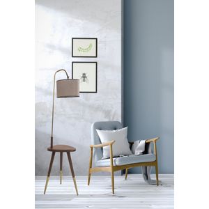 Demet Eskitme Lambader Silindir Koyu Hasır Abajurlu Copper Floor Lamp