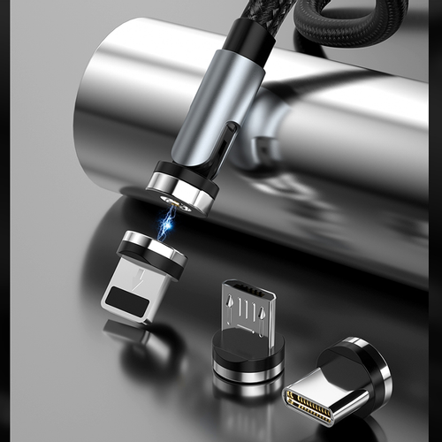 Dudao magnetski USB kabel + komplet utikača Lightning / USB Type C / Micro USB 3 A 1 m siva slika 4