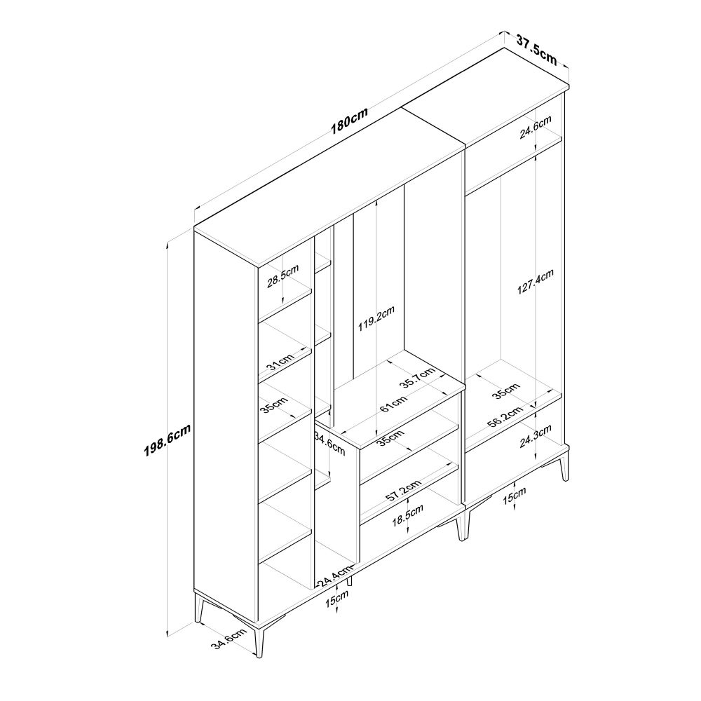 Hall stand EA129 - 2797, boja / nijanse orah, bijela slika 13