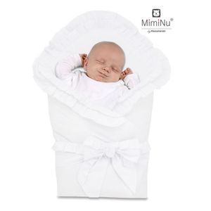 MimiNu jastuk dekica za novorođenče s mašnom + dvostruki volan-  Bijeli