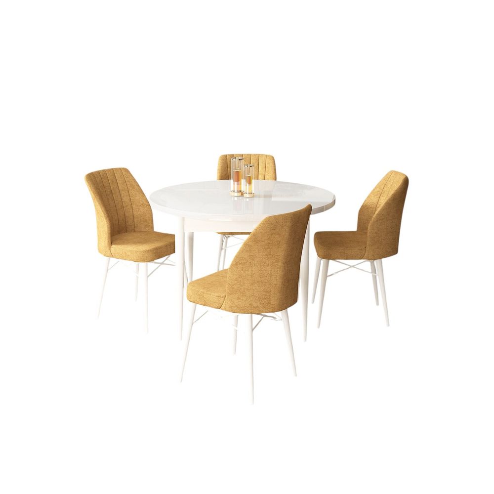 Rox - Bijeli, Cappuccino Bijeli Set Trpezarijskog Stola i Stolica (5 Komada) slika 2
