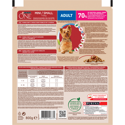 Purina ONE MINI Dog < 10 kg Adult, bogata govedinom, s rižom, 800 g slika 3