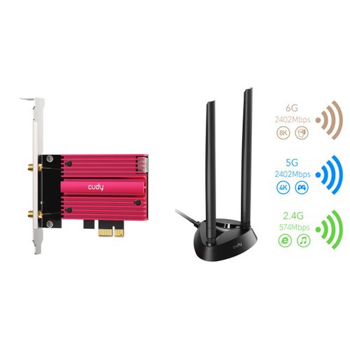 Cudy WE4000 AX5400 Wi-Fi 6/6E Bluetooth 5.2 PCIe Adapter, Tri-Band 2,4G/5G/6G, 2x5dBi Antenna slika 3