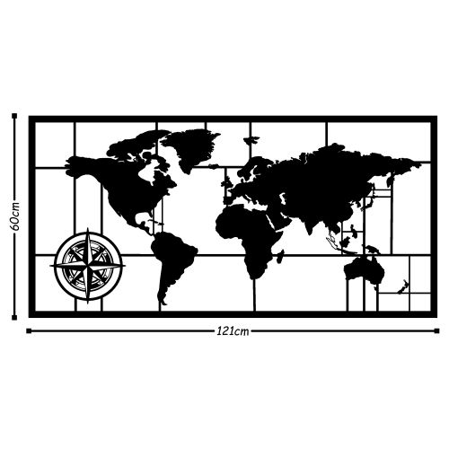 Wallity Metalna zidna dekoracija, World Map Metal Decor 7 - Black slika 3