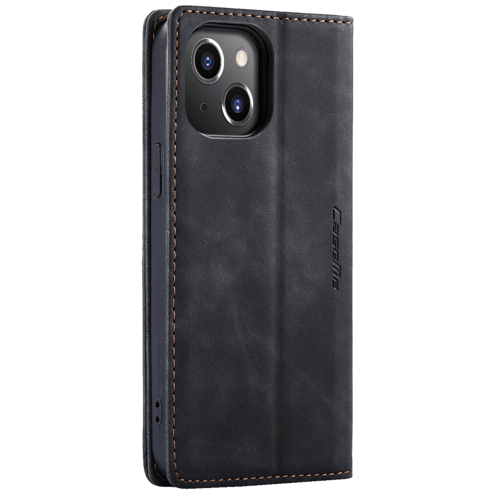 CaseMe Futrola preklopna za iPhone 14, koža, crna - Flip Leather Phone Case iPhone 14 slika 1