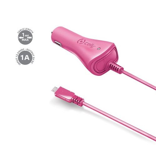 CELLY Auto punjač sa MICROUSB kablom u PINK boji slika 1