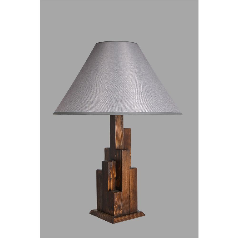 Kule Ceviz Drvena Masa Lampa Pramit s Hasirnim Gri Abajurima slika 3