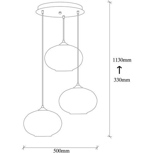 Opviq Vislica CAMINI  MR crno- mjedena, metal- staklo, promjer 50 cm, vivisna 113 cm, podesvia visiana, duljina kabla 90 cm, 3 x  E27 40 W, Camini - MR - 868 slika 5