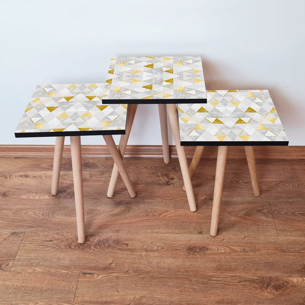 Nesting Table 3Shp258 - Set od 3 komada u bijeloj, sivoj i zlatnoj boji slika 1