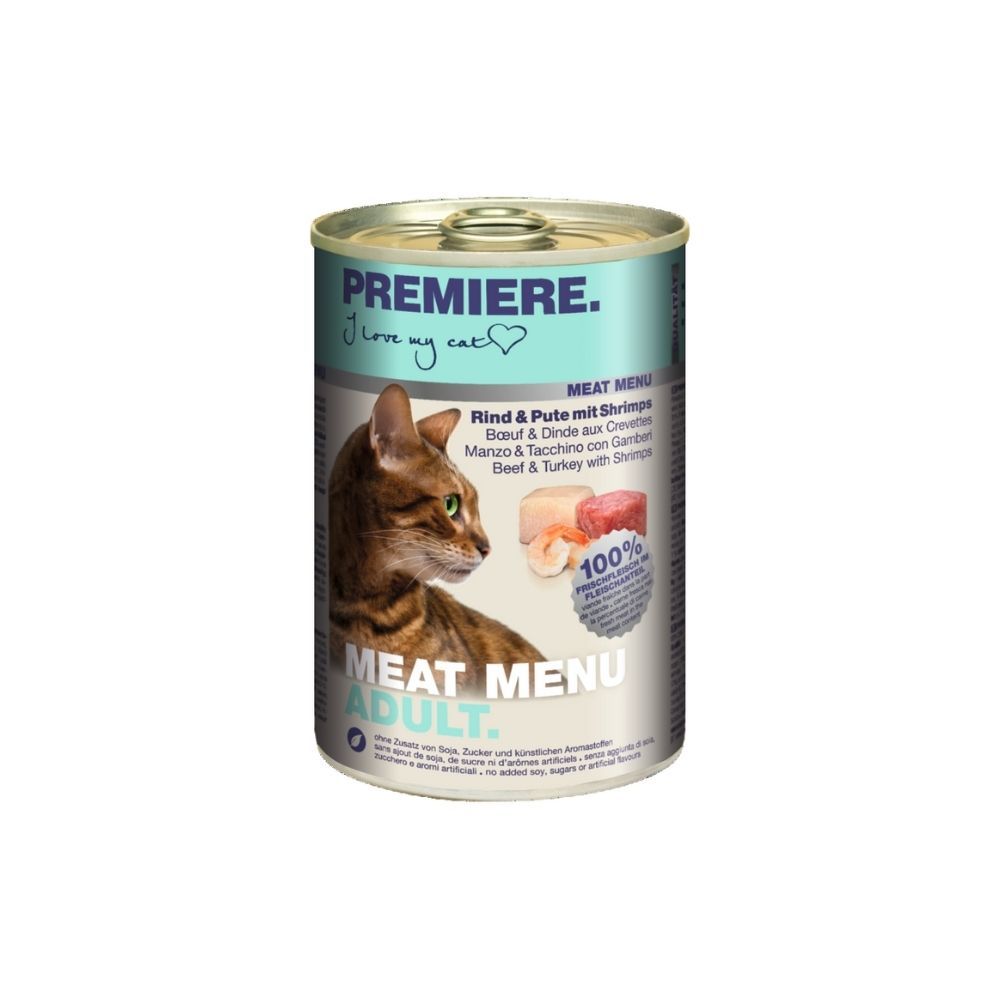 Premiere Cat Meat Menu Adult govedina, puretina i škampi 400 g konzerva slika 1