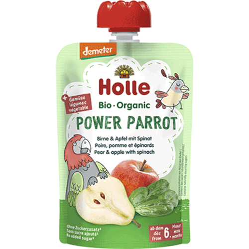 Holle Pire od kruške, jabuke i špinata  "Power parrot" - Organski 100g  , pakiranje 12komada, xxl slika 1