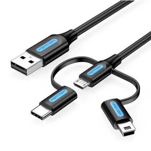 Vention USB 2.0 A Male to 3-in-1 Micro-B USB-C Mini-B Male Cable 0,5m, Black slika 1