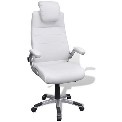 Podesiva uredska okretna stolica od umjetne kože bijela slika 2