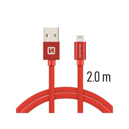 SWISSTEN kabel USB/Lightning, platneni, 3A, 2m, crveni slika 1