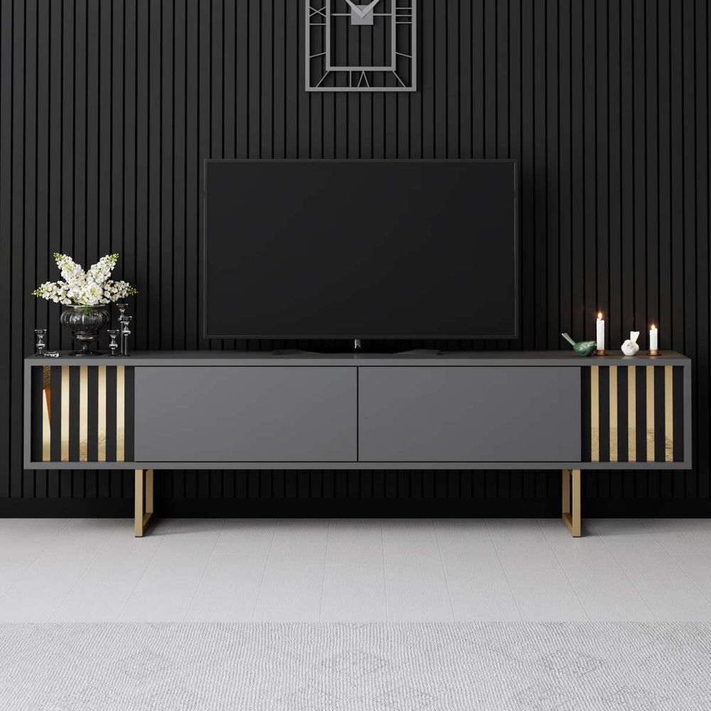 TV Stalak Gold Line u antracitnoj i zlatnoj boji slika 2