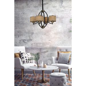 Paul 4 lü siyah avize rattan abajurlu Brown Chandelier