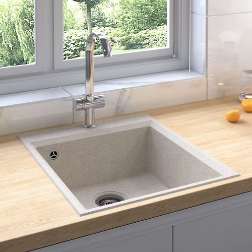 Kuhinjski sudoper s otvorom protiv prelijevanja bež granitni slika 25