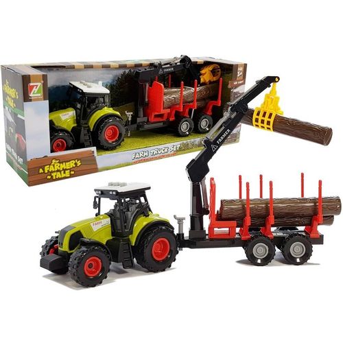 Traktor sa crvenom prikolicom za prijevoz drva slika 1