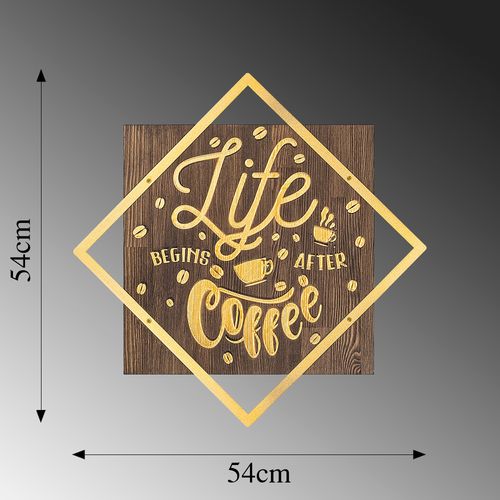 Wallity Drvena zidna dekoracija, Life Begins After Coffee - Gold slika 6