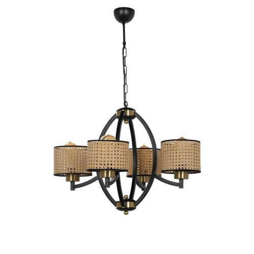 Paul 4-delni crni luster sa rattan abažurima Brown Chandelier slika 2