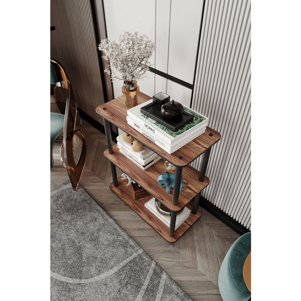  Bookshelf Bookcase 3-Tiers Rect, colour Walnut slika 3
