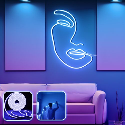 Opviq Dekorativna zidna led rasvjeta Face Art - Large - Blue slika 1